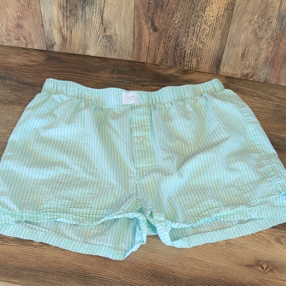 Aeropostale Light Green/White Striped Women's Sleep Pajama Shorts L         T102